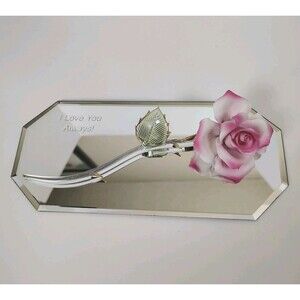 Collectible Clear Crystal Rose with Mirror "I Love You Always" Romantic Gift Y2K